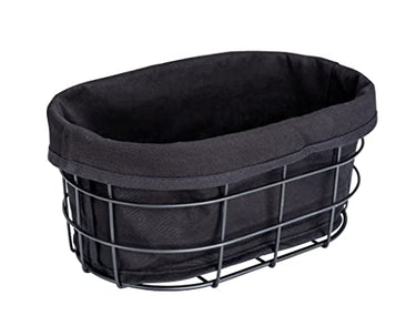 WENKO Brotkorb Mod. Bela, Black Outdoor Kitchen Korb für Brot, Brötchen und Baguette aus pulverbeschichtetem Metall mit waschbarer Einlage aus 100% Baumwolle, 27 x 17 x 11,5 cm, Schwarz im Sale